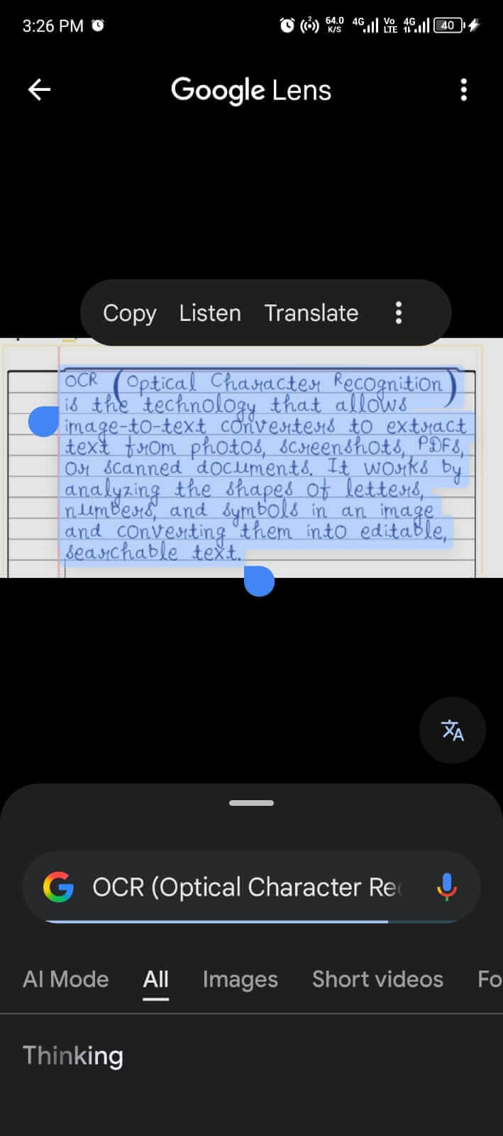 extracting text by google lens
