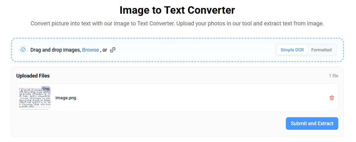 upload image in Image to Text Converter