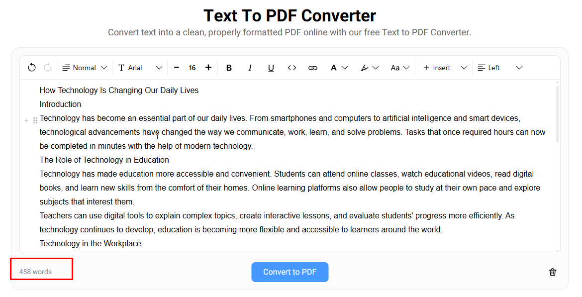 text to pdf